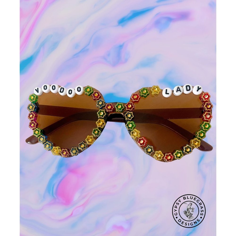 Voodoo Lady Festival Party Bling Mandala Bead Brown Heart Sunglasses